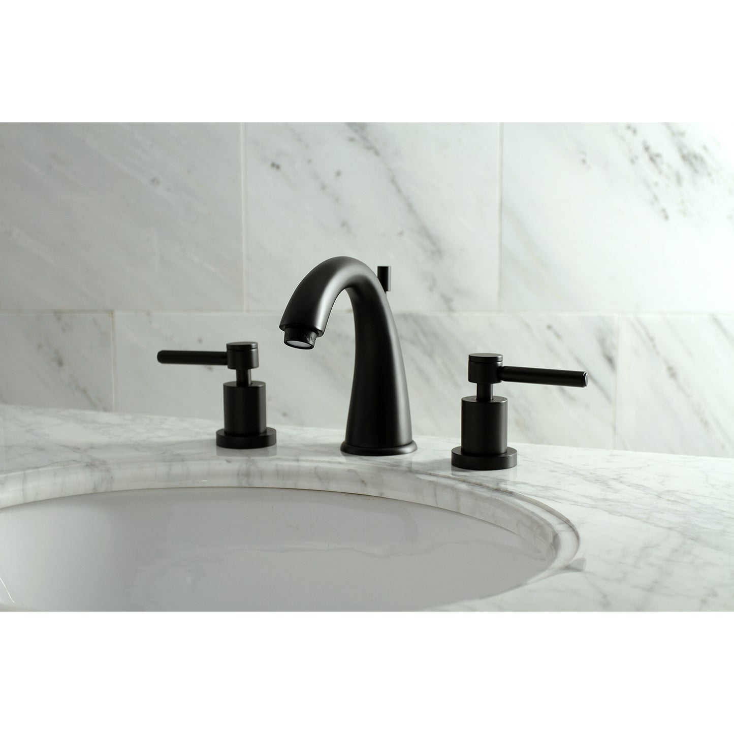 Kingston Brass KS2967DL Concord Widespread Bathroom Faucet right side view showcasing sleek black design.