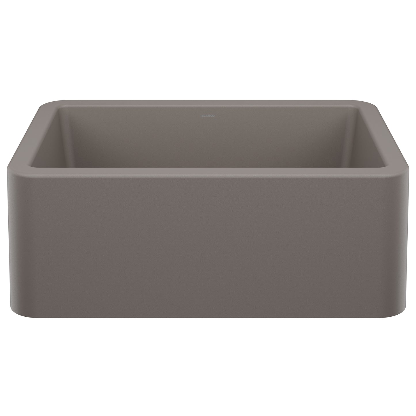 BLANCO Ikon SILGRANIT 27" Single Bowl Apron-Front Farmhouse Sink in taupe color, showcasing a compact farmhouse design.
