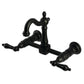 Kingston KS2443PKL Duchess Two-Handle Wall Mount Bridge Kitchen Faucet, Antique Brass in matte black finish