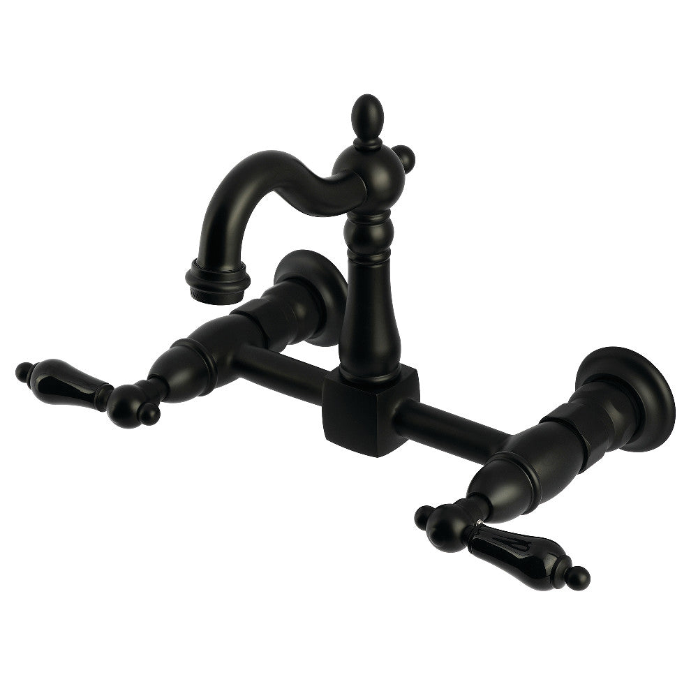 Kingston KS2443PKL Duchess Two-Handle Wall Mount Bridge Kitchen Faucet, Antique Brass in matte black finish
