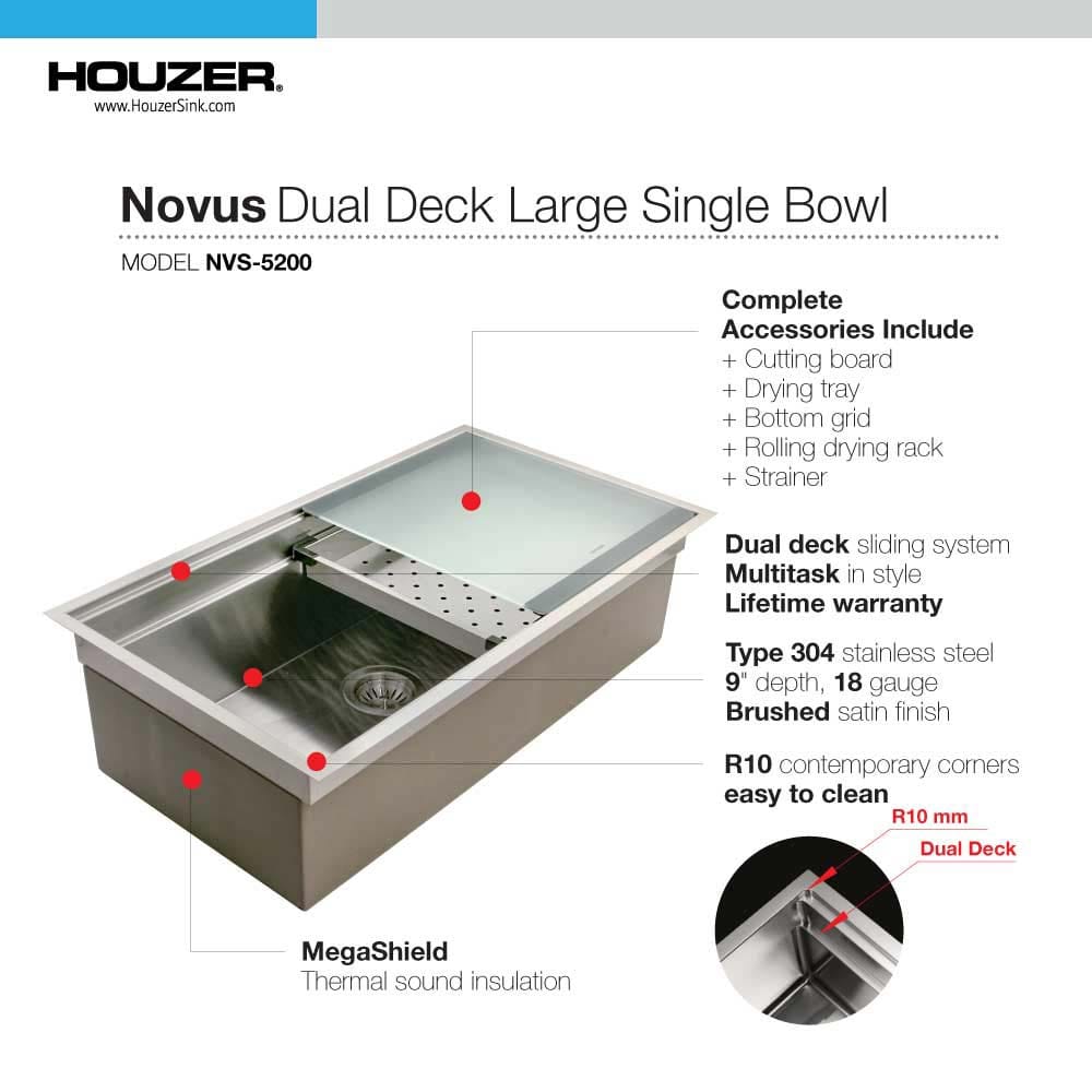 Houzer Novus 32" Stainless Steel Undermount Kitchen Sink, NVS-5200