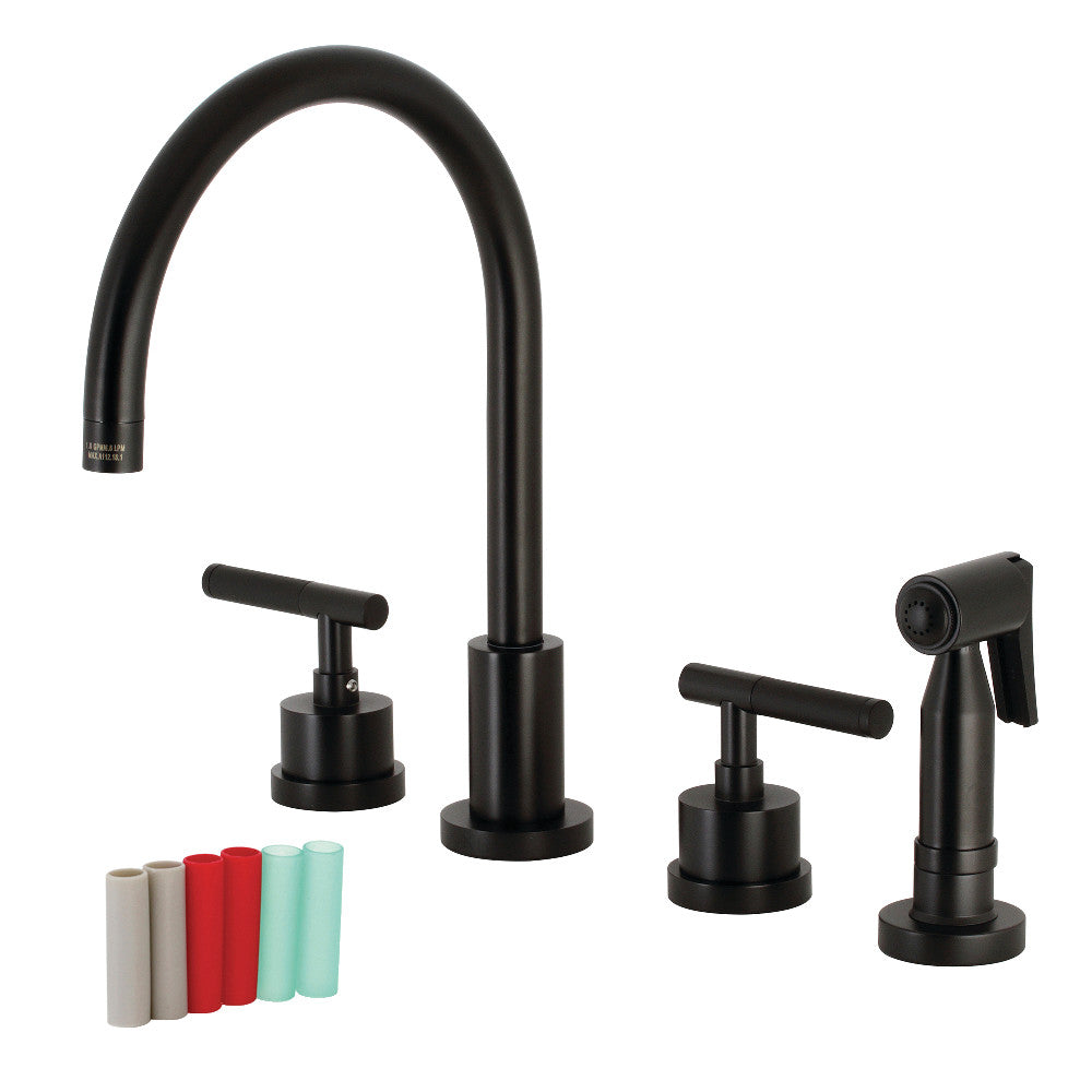 Kingston Brass KS8723CKLBS Kaiser Double-Handle Widespread Kitchen Faucet with Brass Sprayer, Antique Brass