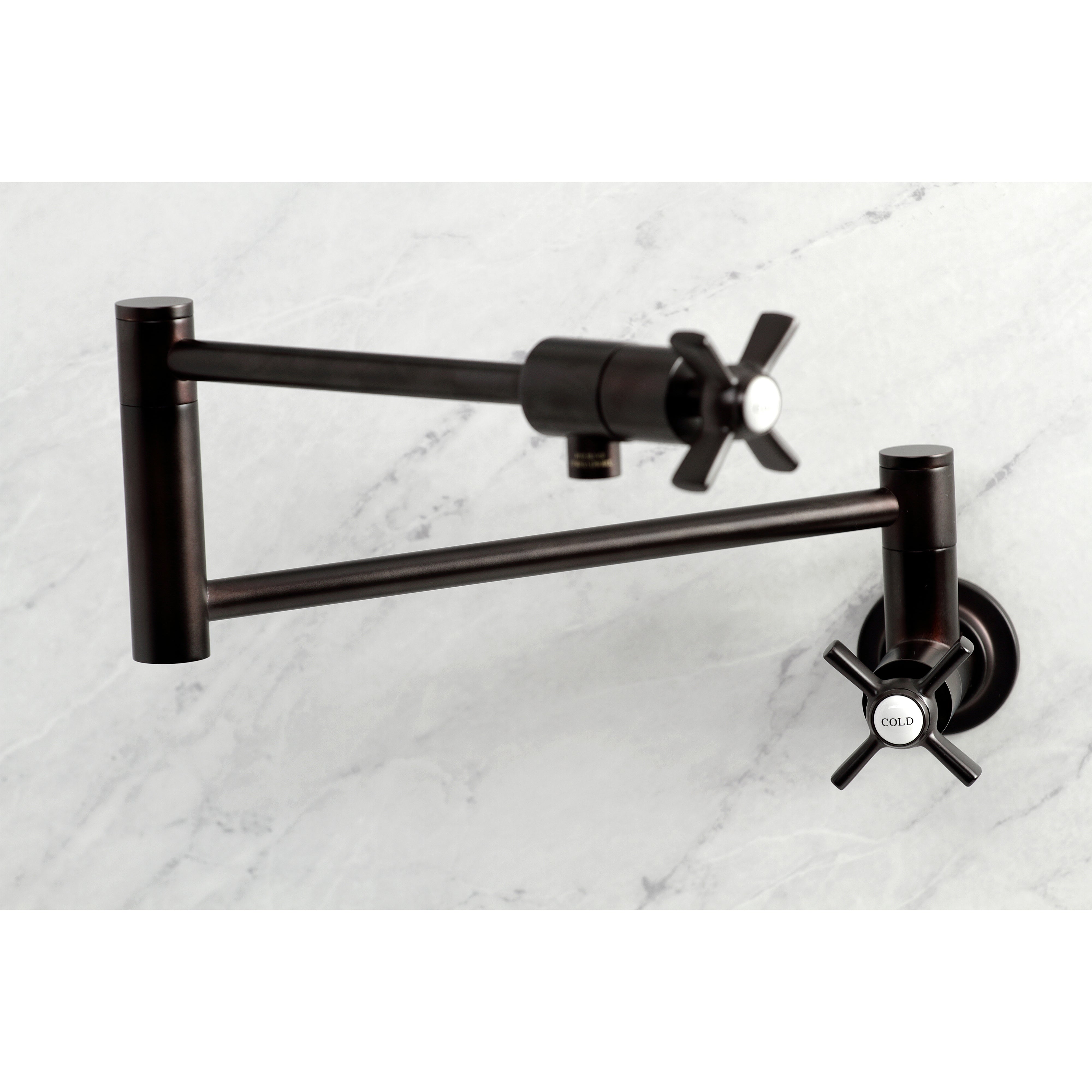 Kingston Brass KS4107ZX Millennium Wall Mount Pot Filler Faucet, Brushed Brass with foldable swing arms and dual controls