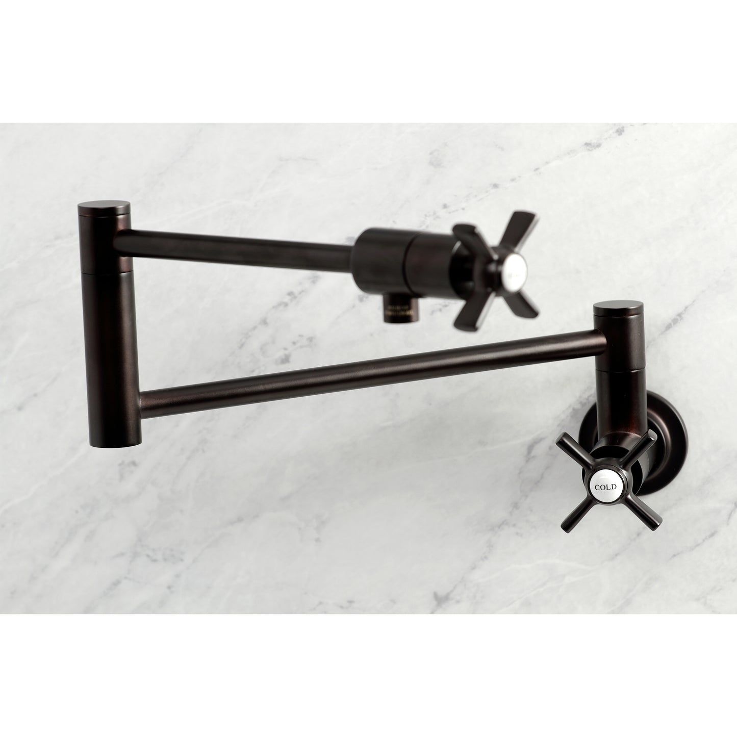 Kingston Brass KS4107ZX Millennium Wall Mount Pot Filler Faucet, Brushed Brass with foldable swing arms and dual controls