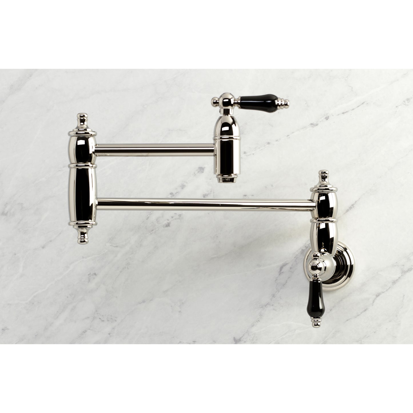 Kingston Brass KS3103PKL Duchess Wall Mount Pot Filler Faucet, Antique Brass shown in polished nickel finish.