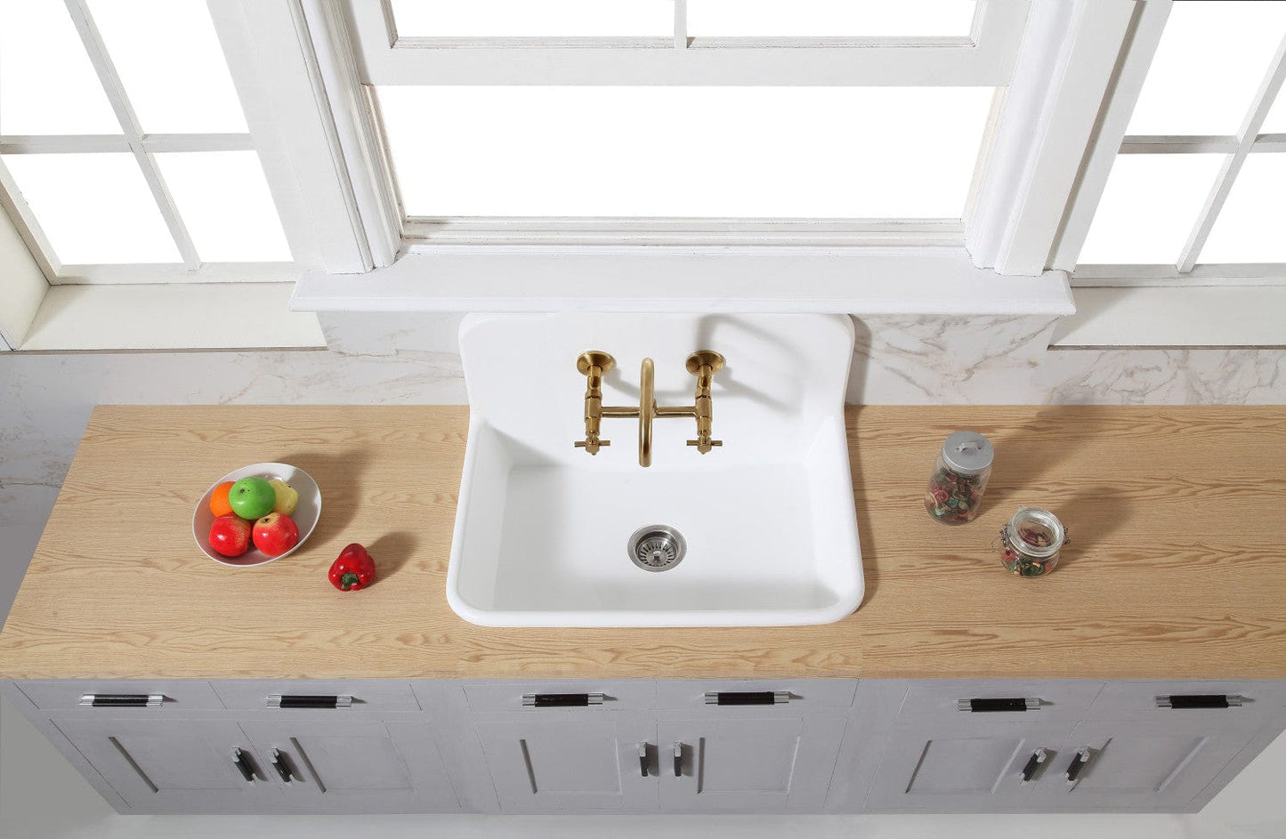 KINGSTON Brass Gourmetier 30" Solid Surface Kitchen Sink with Backsplash - Matte White