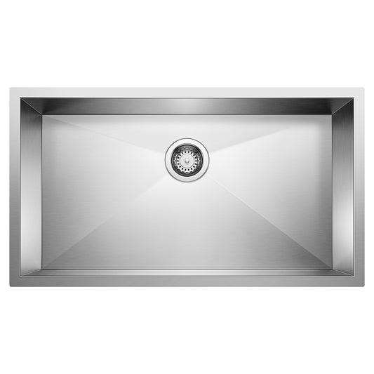 BLANCO Precision R0 32" Super Single Bowl Undermount Stainless Steel Kitchen Sink top view showcasing sleek design.
