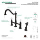 Kingston Brass Heritage Bridge Kitchen Faucet with Brass Sprayer and Cross Handles in Oil-Rubbed Bronze finish