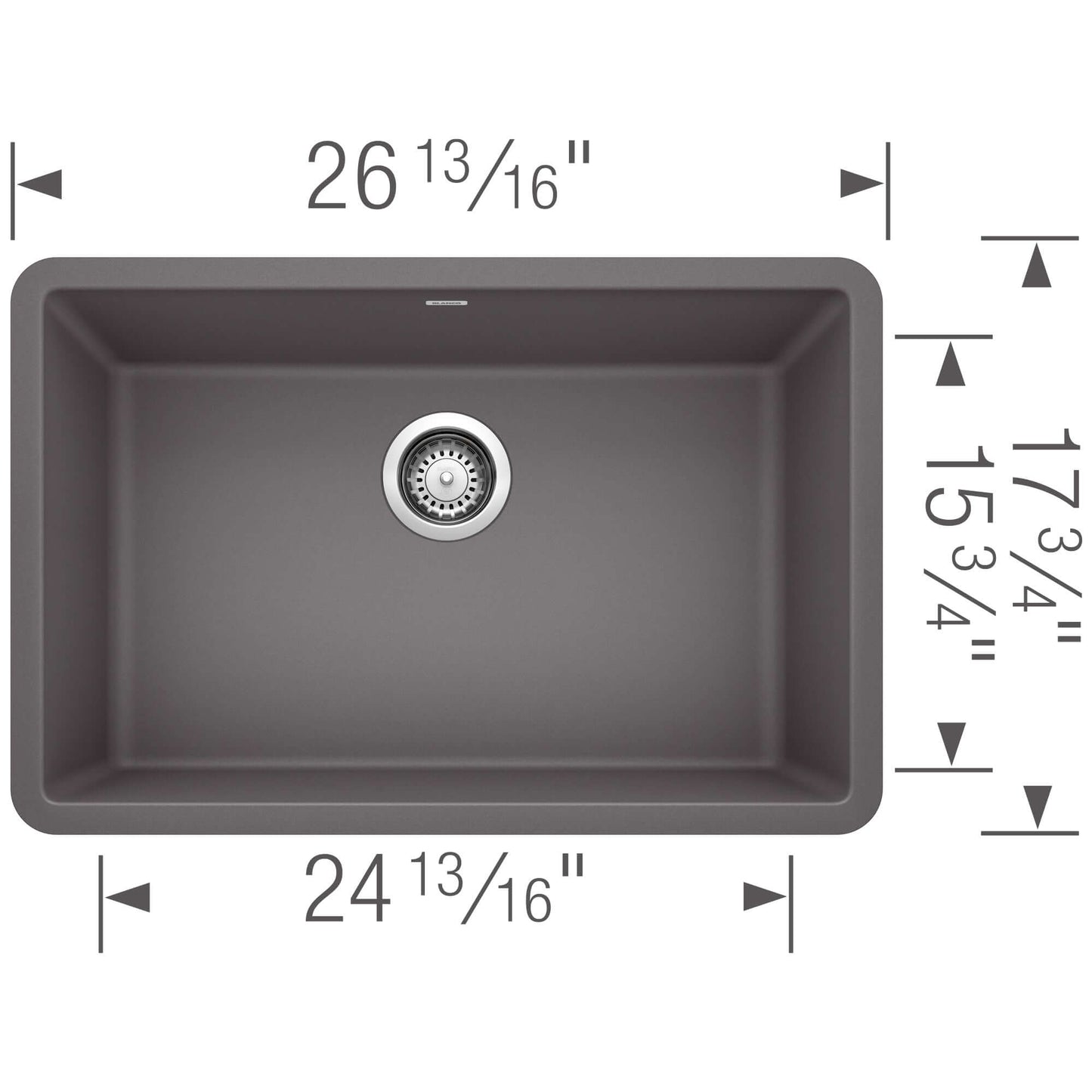 BLANCO PRECIS 27" SILGRANIT Single Bowl Undermount Sink dimensions and design overview.