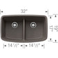 BLANCO Valea SILGRANIT 32" 50/50 Double Bowl Undermount Kitchen Sink with Low Divide
