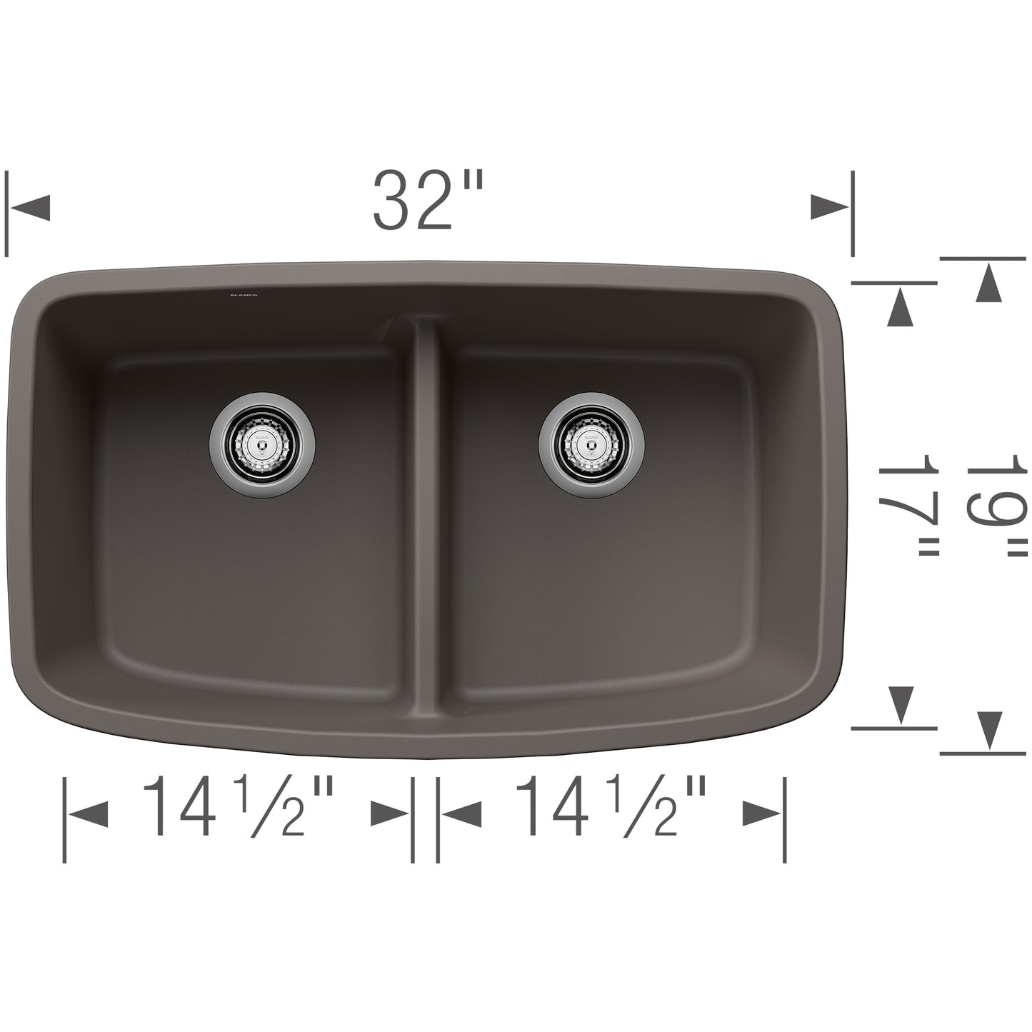 BLANCO Valea SILGRANIT 32" 50/50 Double Bowl Undermount Kitchen Sink with Low Divide