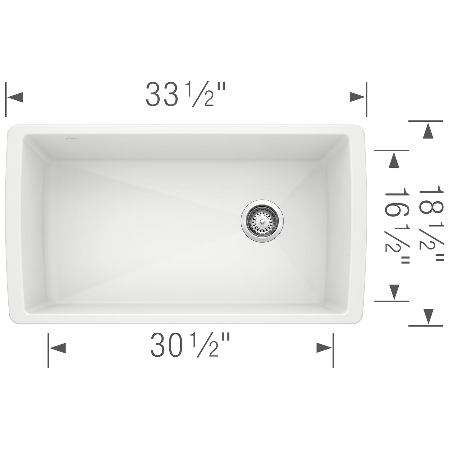 BLANCO Diamond SILGRANIT 33" Super Single Undermount Kitchen Sink dimensions and specifications for accurate installation.