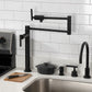 Kingston Brass KS4703CKL Kaiser Deck Mount Pot Filler Faucet, Antique Brass in a modern kitchen setting.