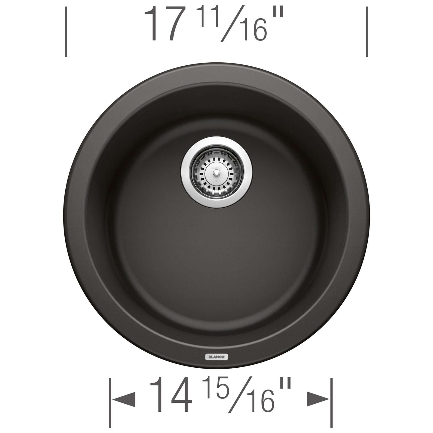BLANCORONDO SILGRANIT 18" Dual Mount Bar Sink showing its round design and dimensions of 17 11/16" by 14 15/16".