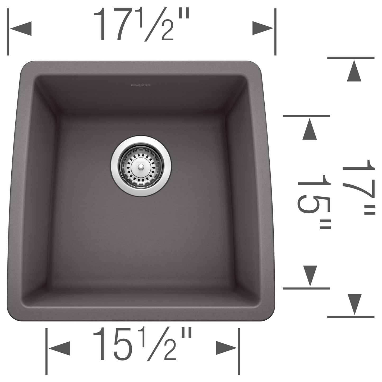 BLANCO Performa SILGRANIT 17" Undermount Bar Sink dimensions 17.5" x 15.5" x 17" x 15" showcasing a compact design.