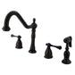 Kingston Brass KB1793BLBS Heritage Double-Handle Widespread Kitchen Faucet with Brass Sprayer, Antique Brass in oil rubbed bronze finish