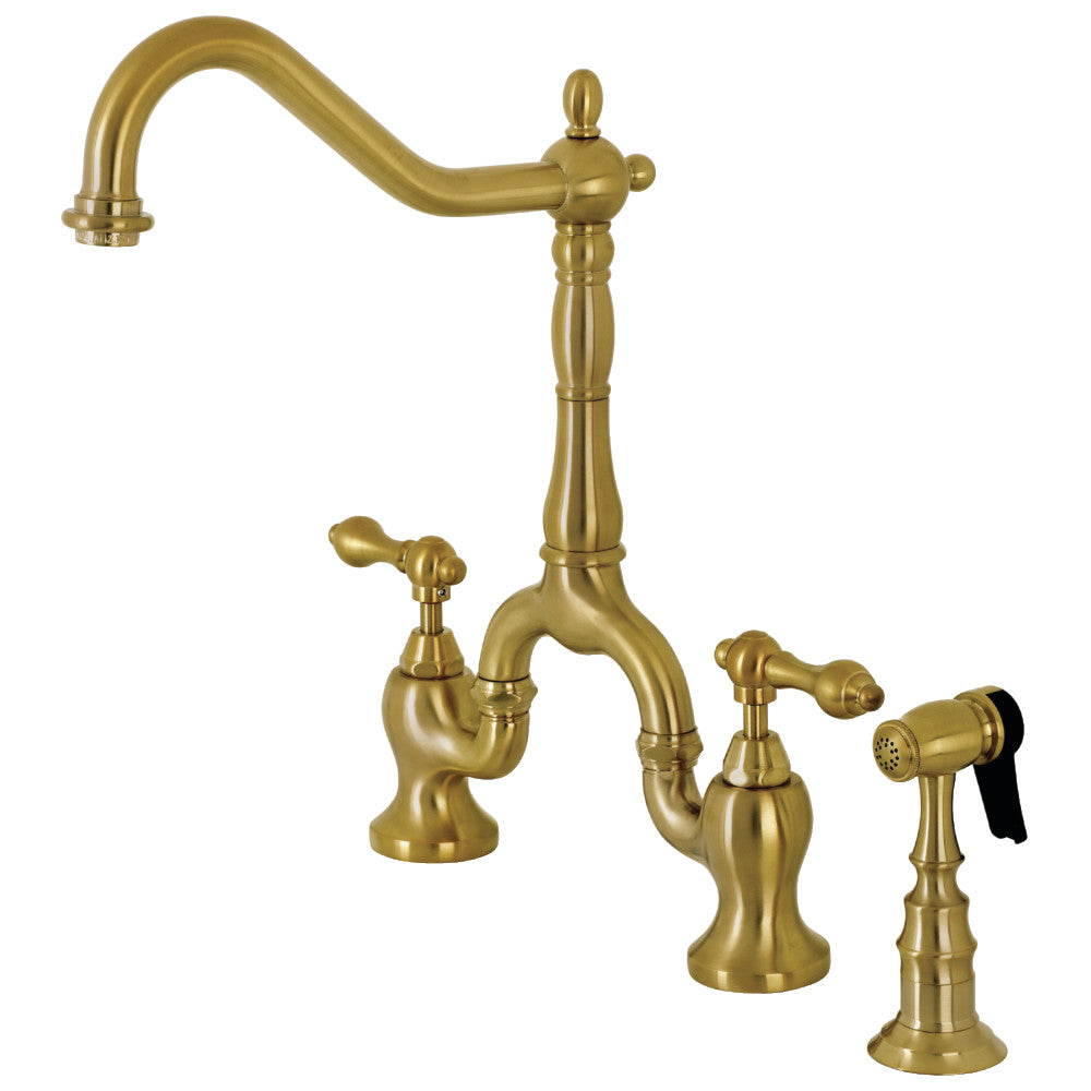 Kingston KS7757ALBS English Country Bridge Kitchen Faucet with Brass Sprayer, Brushed Brass