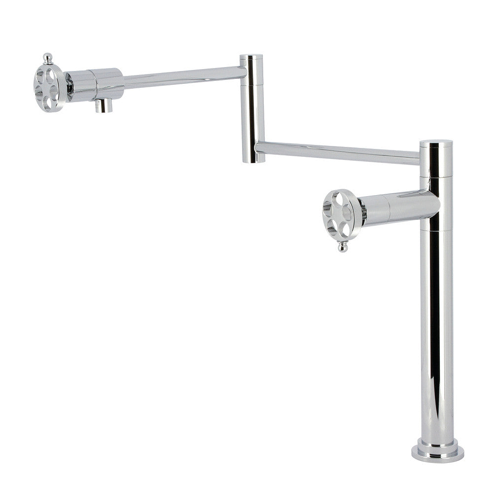 Kingston Brass KS4703RKZ Wendell Deck Mount Pot Filler Faucet with Knurled Handle, Antique Brass