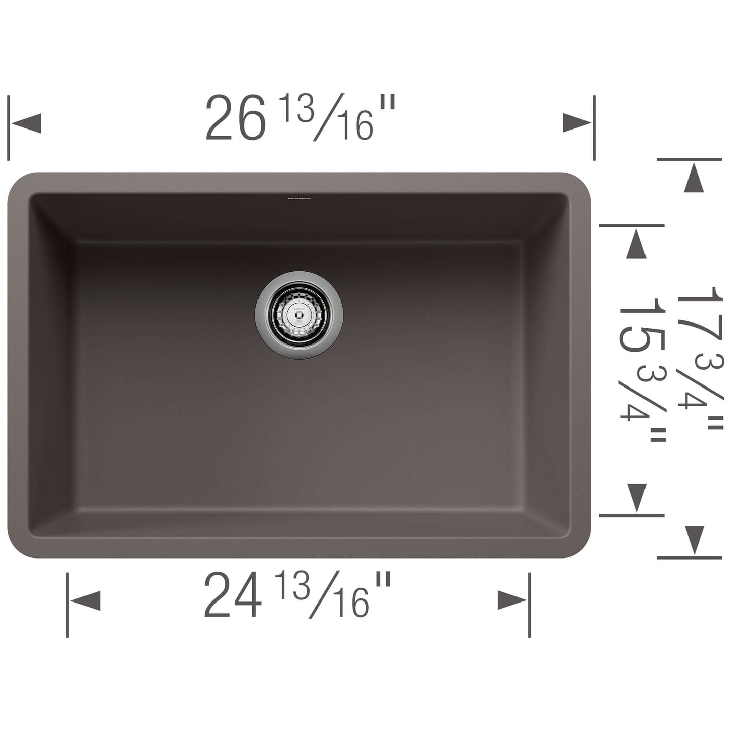 BLANCO PRECIS 27" SILGRANIT Single Bowl Undermount Sink dimensions illustration