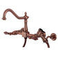 Kingston KS1243ALBS Heritage Two-Handle Wall Mount Bridge Kitchen Faucet with Brass Sprayer, Antique Brass