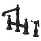 Kingston KS7278PLBS English Country Bridge Kitchen Faucet with Brass Sprayer, Brushed Nickel in matte black finish