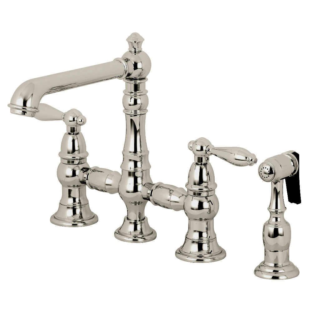 Kingston KS7277ALBS English Country Bridge Kitchen Faucet with Brass Sprayer, Brushed Brass