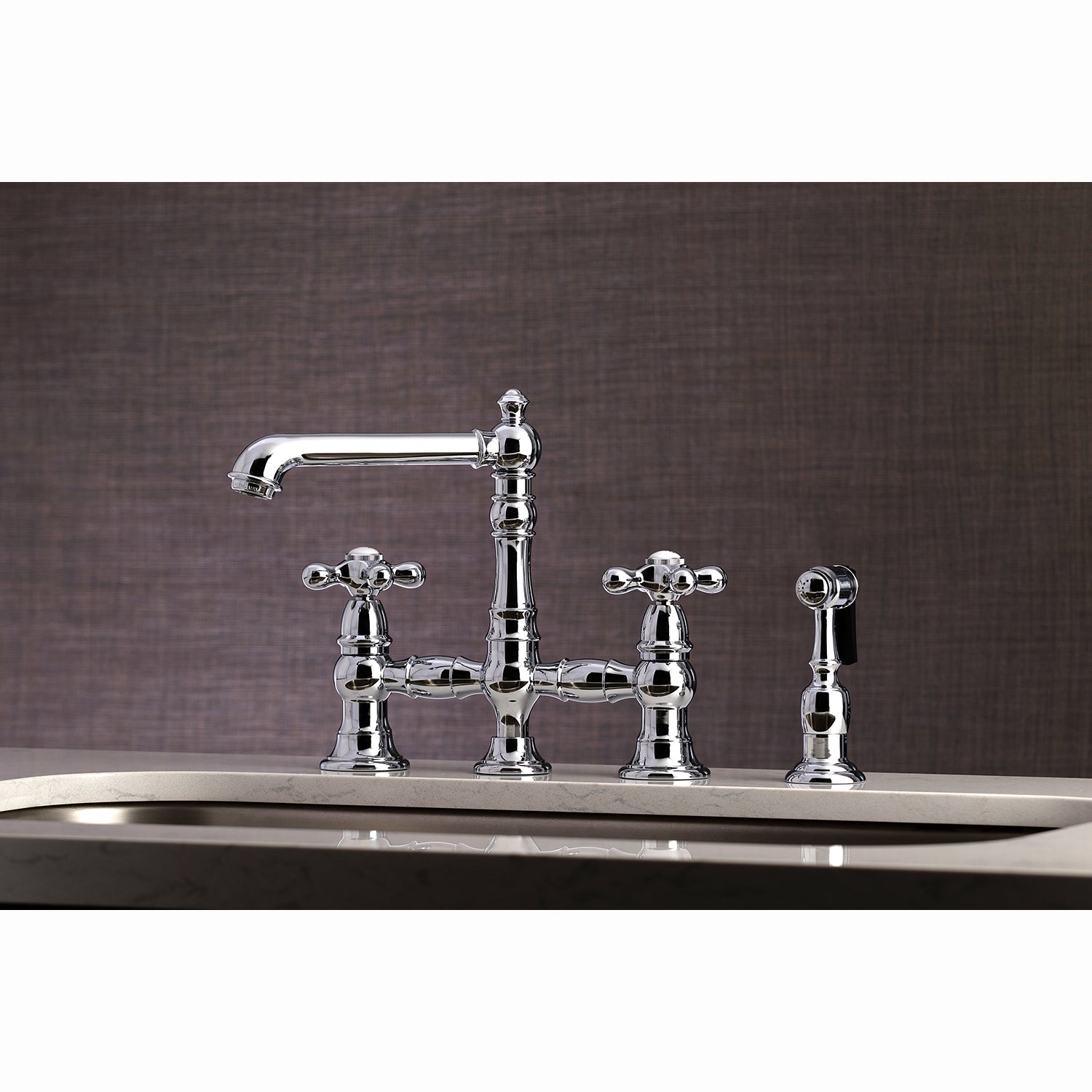 Kingston KS7277AXBS English Country Bridge Kitchen Faucet with Brass Sprayer, Brushed Brass