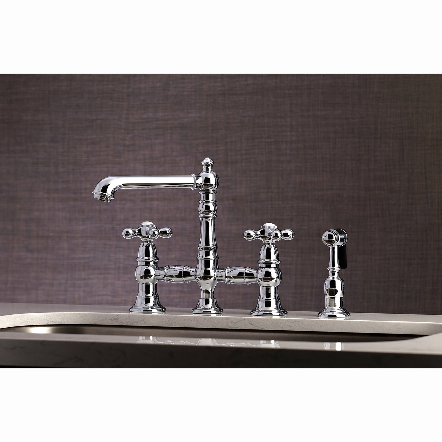 Kingston KS7277AXBS English Country Bridge Kitchen Faucet with Brass Sprayer, Brushed Brass