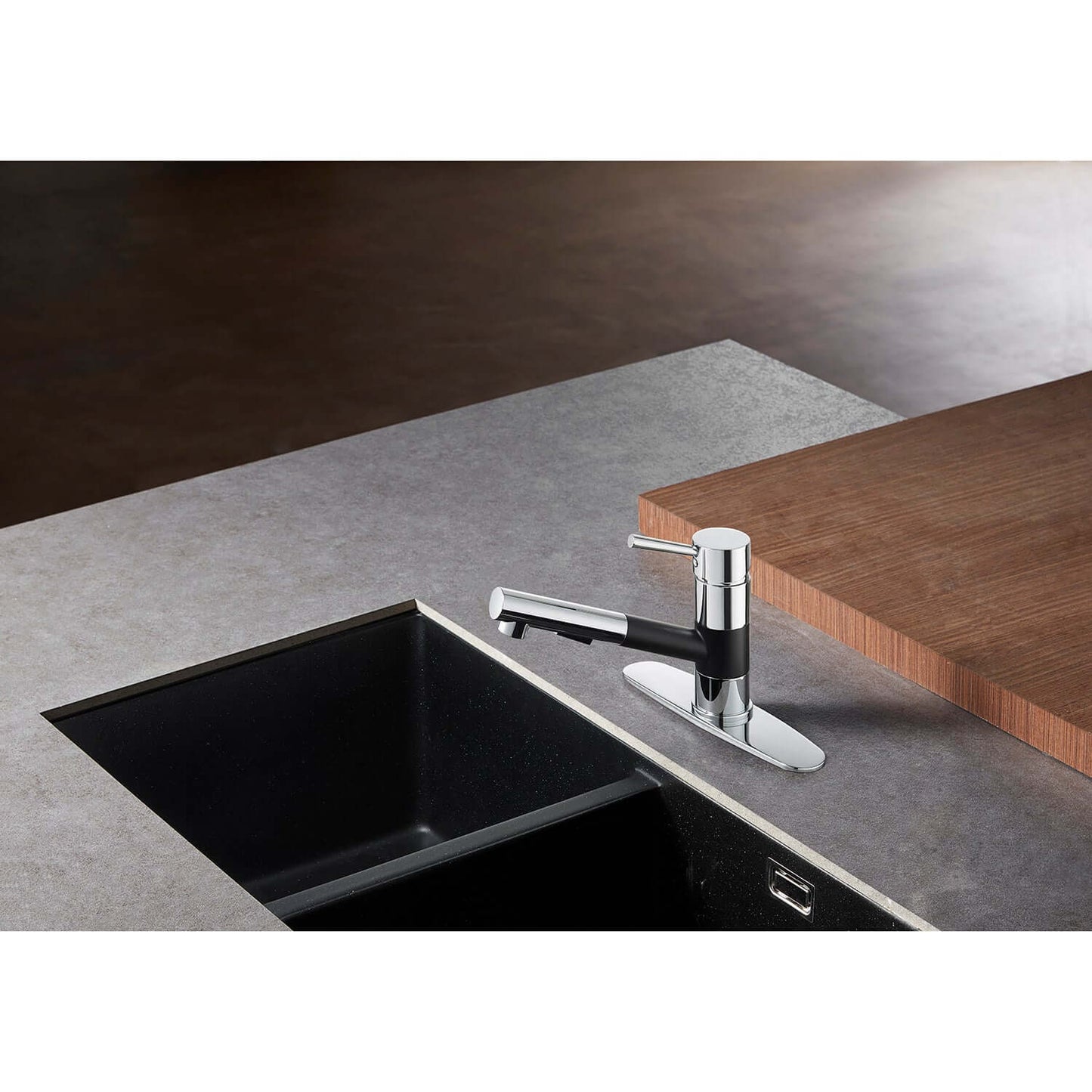 Gourmetier LS84DLAB Concord Single-Handle Pull-Out Kitchen Faucet, Antique Brass on modern kitchen countertop