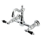 Kingston KS2443PKL Duchess Two-Handle Wall Mount Bridge Kitchen Faucet, Antique Brass with polished chrome finish.