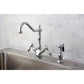 Kingston KS1238TALBS Tudor Two-Handle Kitchen Faucet with Brass Sprayer, Brushed Nickel in polished chrome finish