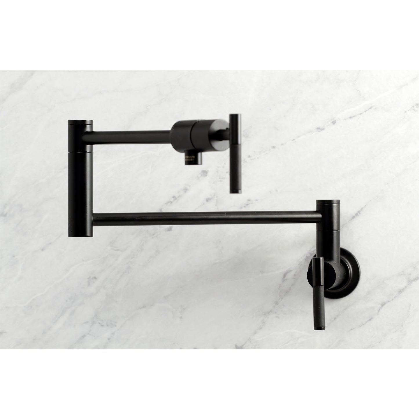 Kingston Brass KS4103CKL Kaiser Wall Mount Pot Filler Faucet, Antique Brass with sleek black silicone handles