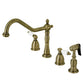 Kingston Brass KB1793PLBS Heritage Double-Handle Widespread Kitchen Faucet with Brass Sprayer, Antique Brass