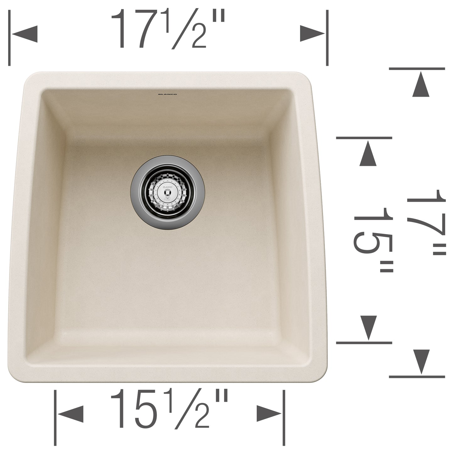 BLANCO Performa SILGRANIT 17" Undermount Bar Sink top view with dimensions, ideal for bar and prep applications.