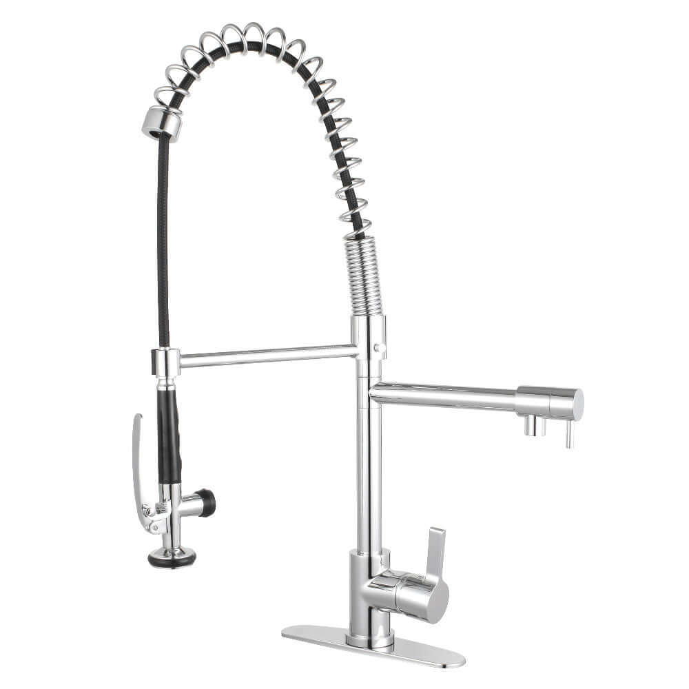 Gourmetier LS8503CTL Continental Single-Handle Deck-Mount Pre-Rinse Kitchen Faucet with Pot Filler, Brushed Brass