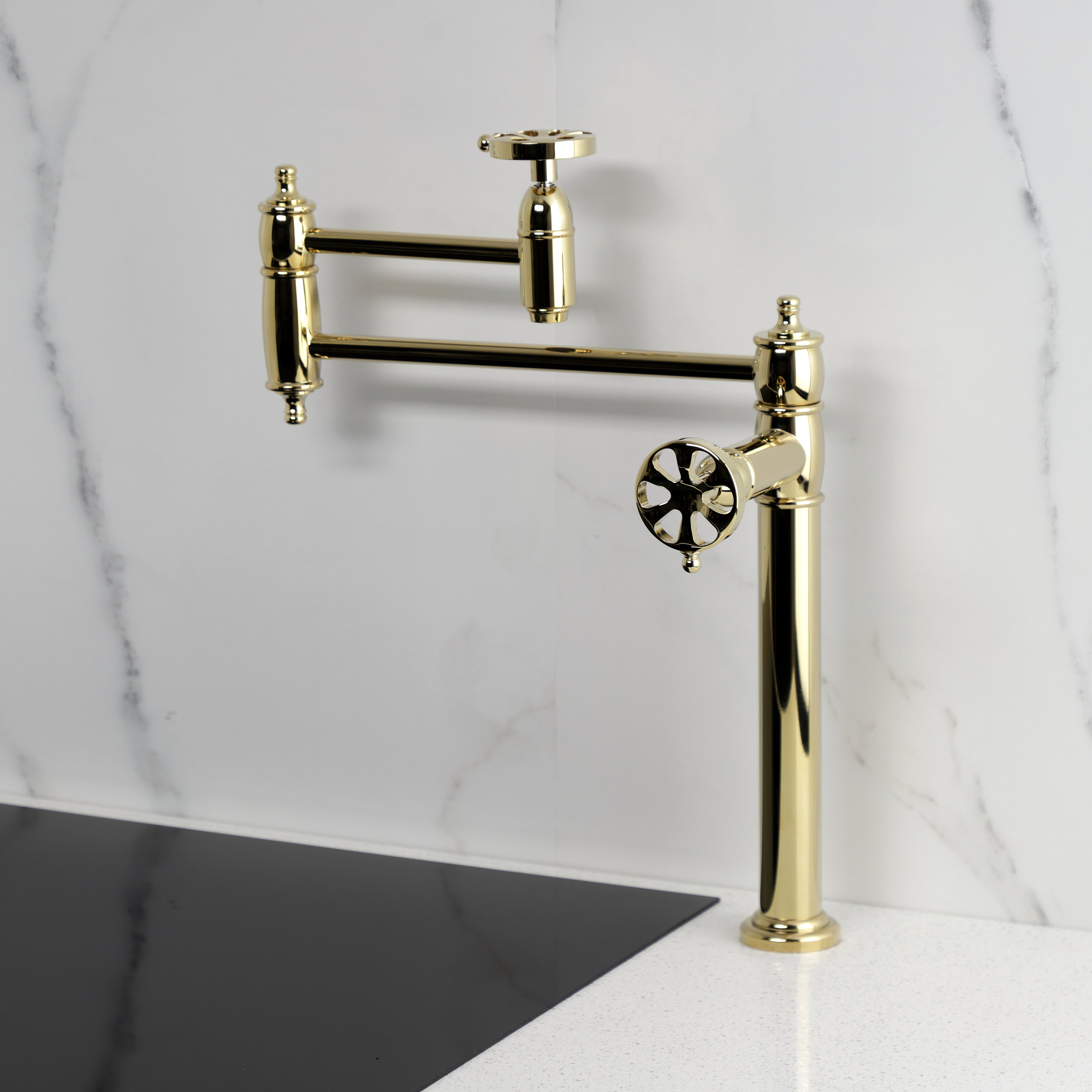 Kingston Brass KS3703RX Belknap Deck Mount Pot Filler Faucet, Antique Brass