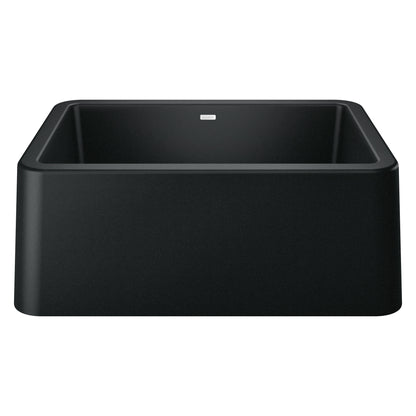 BLANCO Ikon SILGRANIT 27" Single Bowl Apron-Front Farmhouse Sink in sleek black finish.