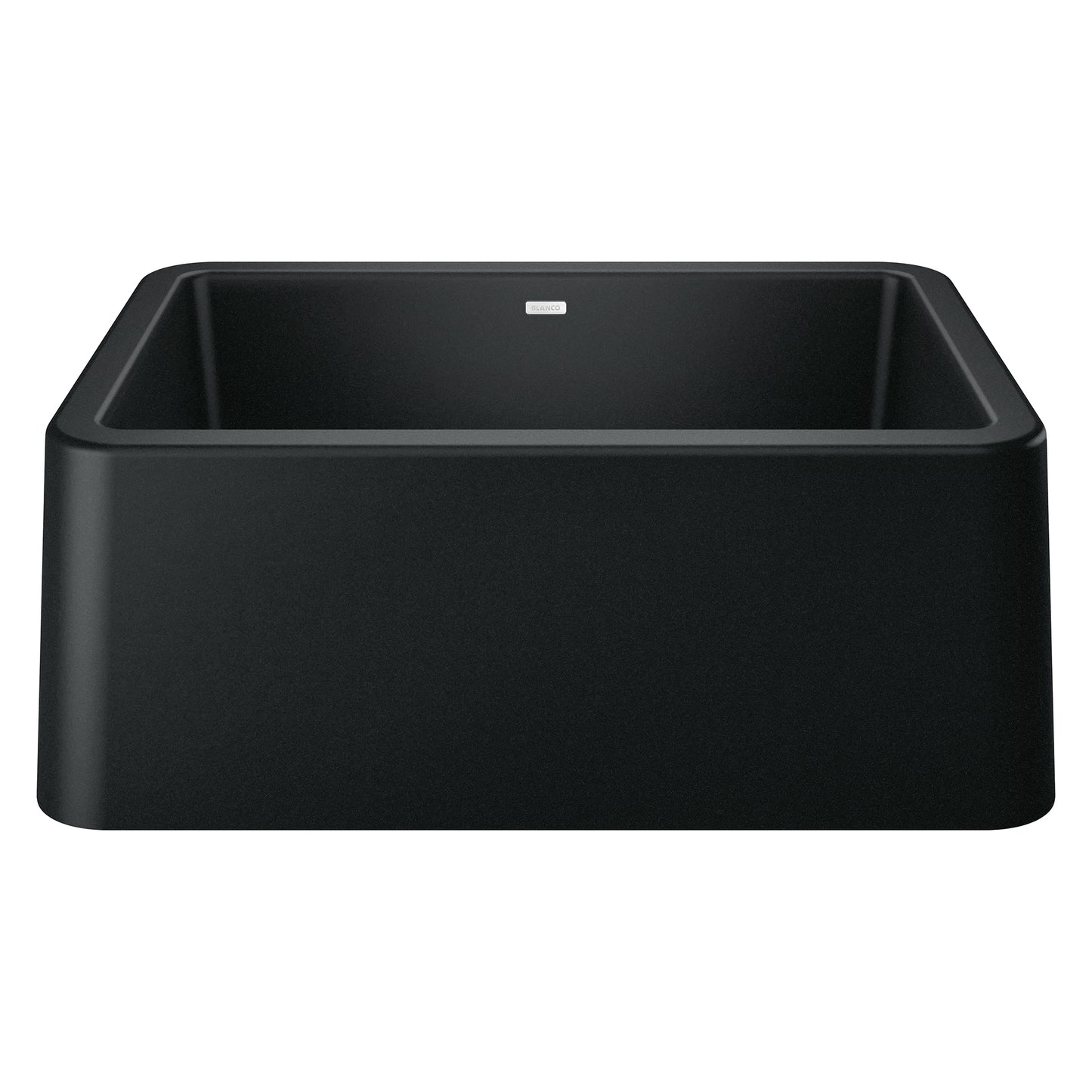 BLANCO Ikon SILGRANIT 27" Single Bowl Apron-Front Farmhouse Sink in sleek black finish.