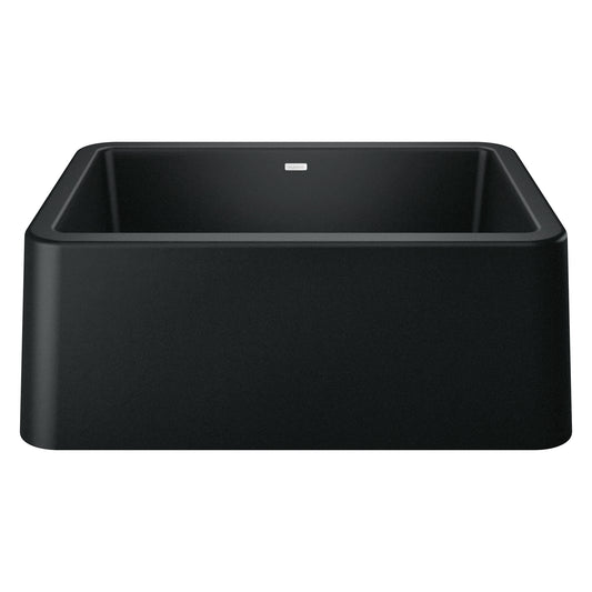 BLANCO Ikon SILGRANIT 27" Single Bowl Apron-Front Farmhouse Sink in sleek black finish.