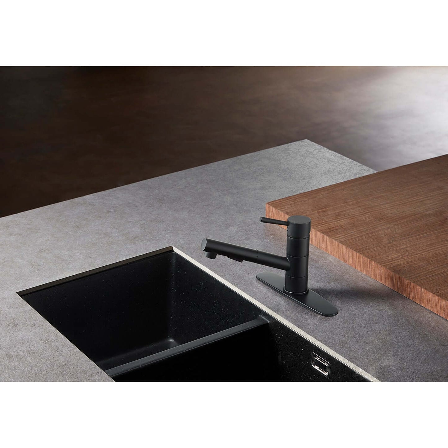 Gourmetier LS84DLAB Concord Single-Handle Pull-Out Kitchen Faucet, Antique Brass in a modern kitchen setting.