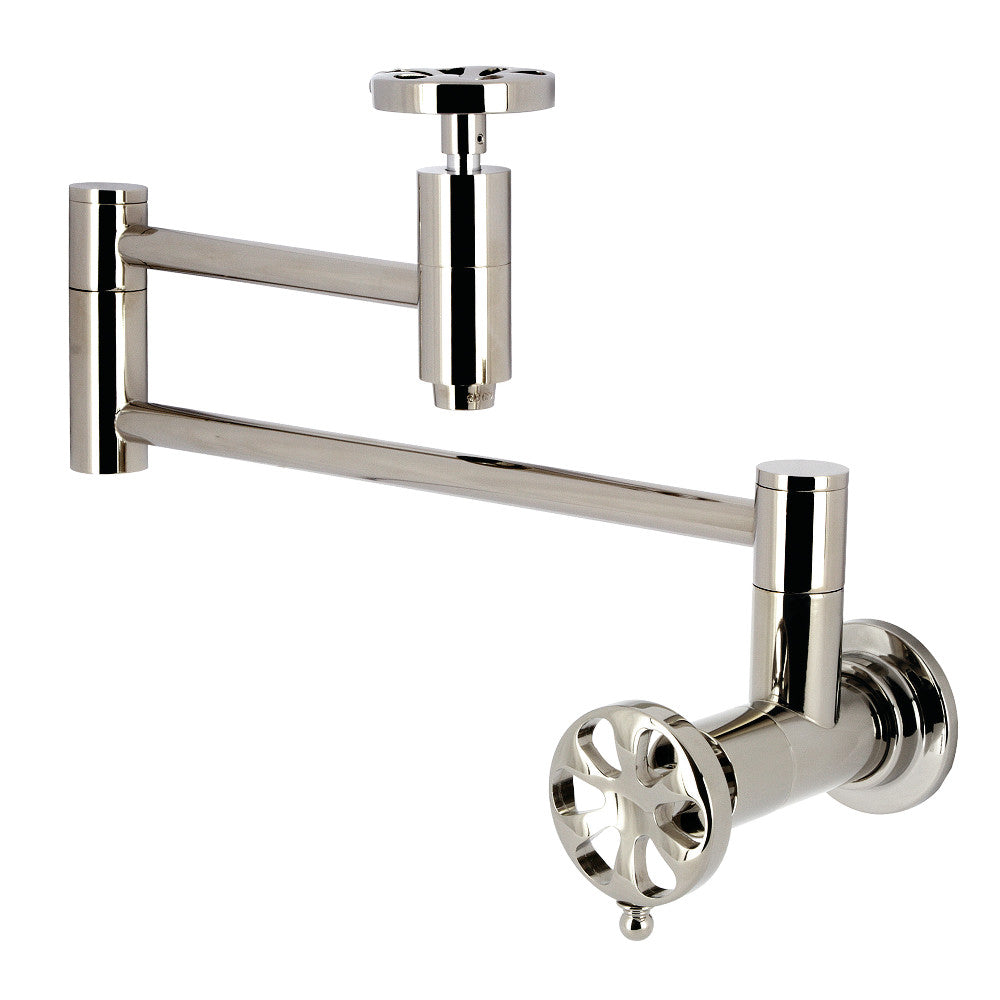 Kingston Brass KS8103RX Belknap Wall Mount Pot Filler Faucet, Antique Brass in polished nickel finish