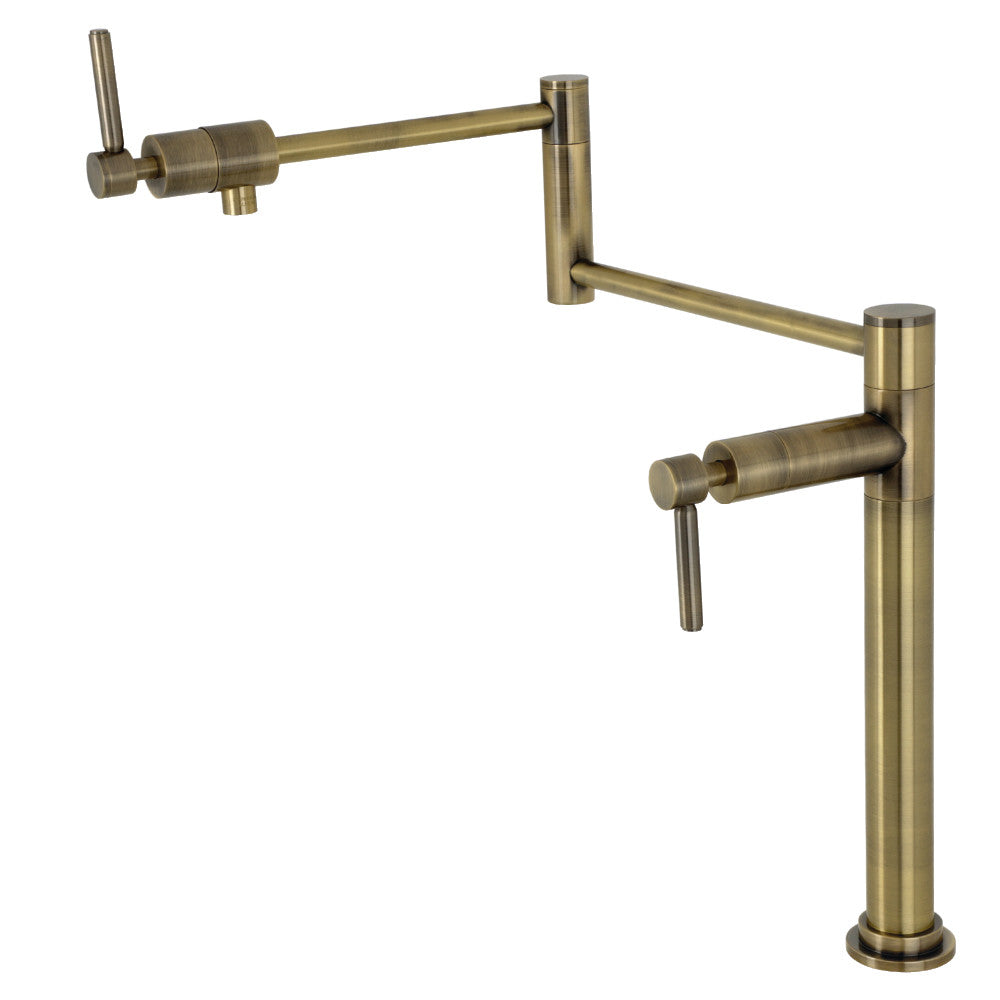Kingston Brass KS4703DL Concord Deck Mount Pot Filler Faucet, Antique Brass with foldable swing arms
