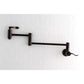 Kingston Brass KS8108DFL NuWave Wall Mount Pot Filler Faucet, Brushed Nickel on a white tiled wall.
