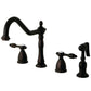 Kingston Brass KB1797TALBS Tudor Double-Handle Widespread Kitchen Faucet with Brass Sprayer, Brushed Brass
