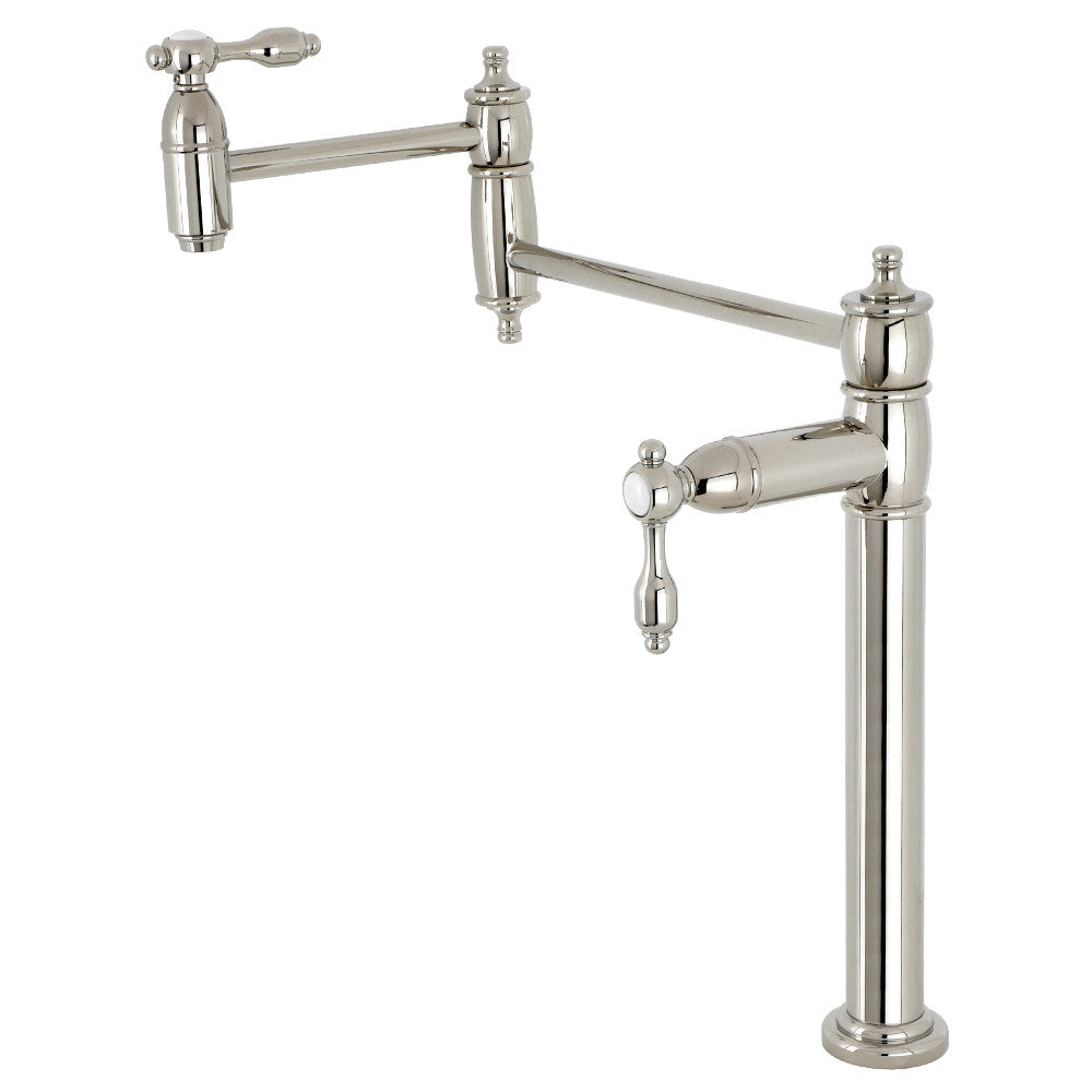 Kingston Brass KS3708TAL Tudor Deck Mount Pot Filler Faucet, Brushed Nickel, vintage mid-19th Century design