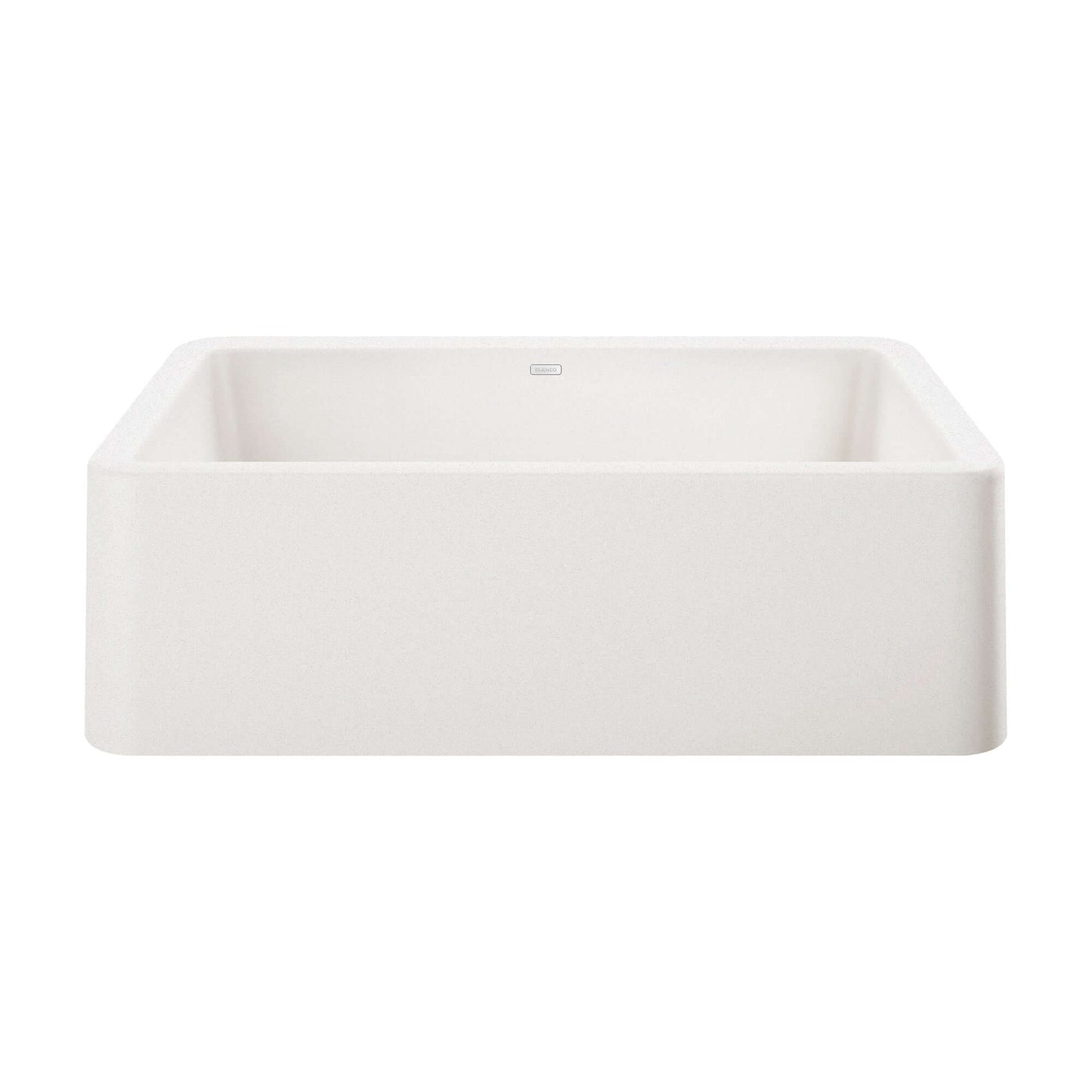 BLANCO Ikon SILGRANIT 33" Single Bowl Apron-Front Farmhouse Sink in white, highlighting its classic design and sturdy construction.
