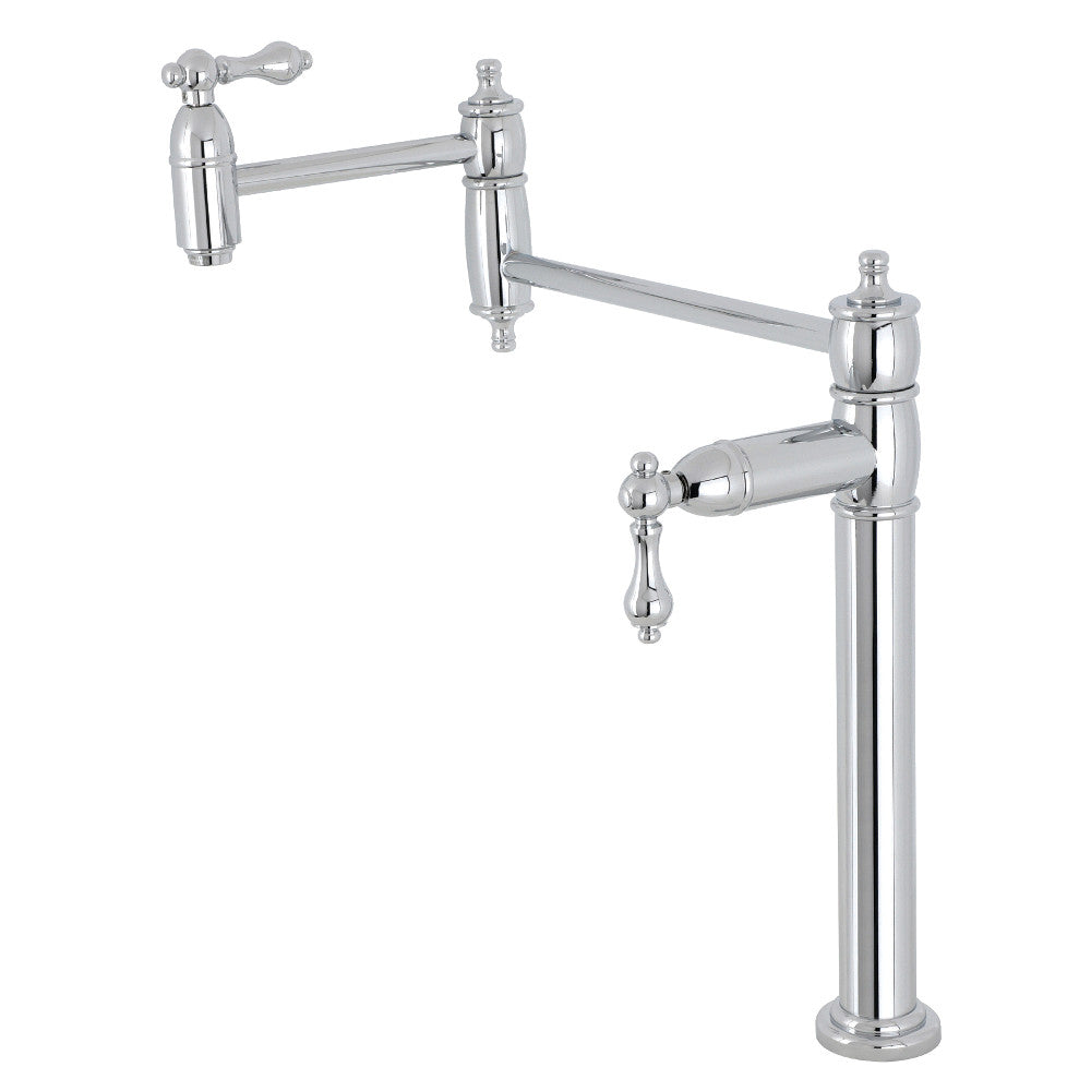 Kingston Brass KS3703AL Restoration Deck Mount Pot Filler Faucet, Antique Brass with polished chrome finish.