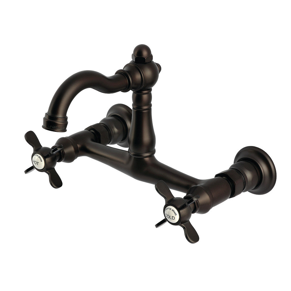 Kingston KS3253BEX Essex Two-Handle Wall Mount Bridge Kitchen Faucet, Antique Brass finish with Oil Rubbed Bronze.