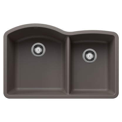 BLANCO Diamond SILGRANIT 32" 60/40 Double Bowl Undermount Kitchen Sink showcases an asymmetrical bowl design.
