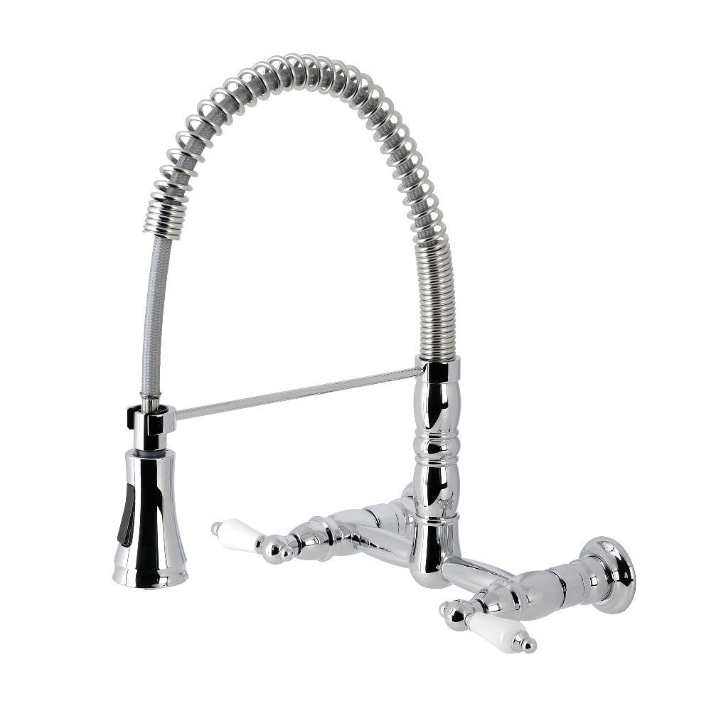 Gourmetier GS1243PL Heritage Double-Handle Wall-Mount Pre-Rinse Bridge Kitchen Faucet, Antique Brass